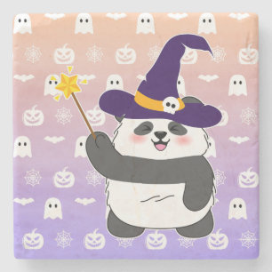 Posavasos De Piedra Halloween Curte Baby Panda Witch Magic Wand