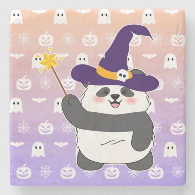Posavasos De Piedra Halloween Curte Baby Panda Witch Magic Wand (Anverso)