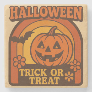 Posavasos De Piedra Halloween de truco o truco vintage de los años 70