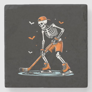 Posavasos De Piedra Halloween divertida Halloween de hockey sobre hiel