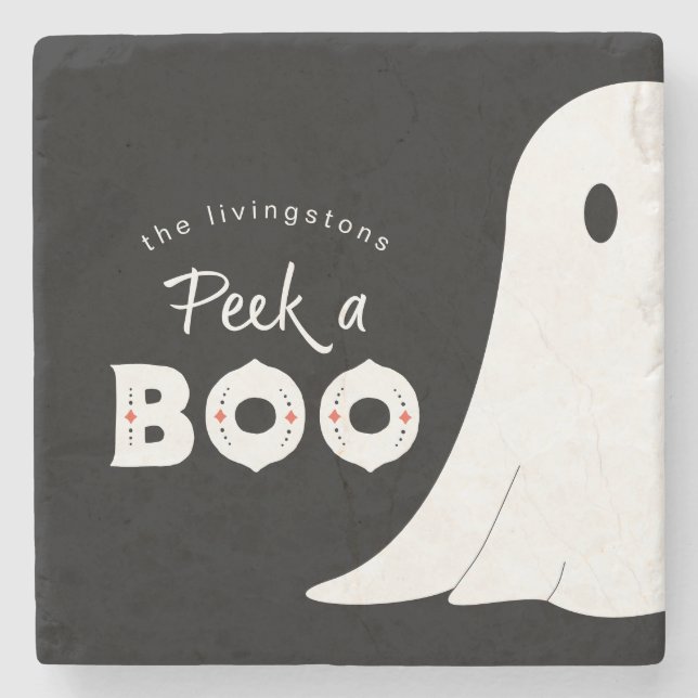 Posavasos De Piedra Halloween fantasma personalizado de Peek a Boo (Anverso)