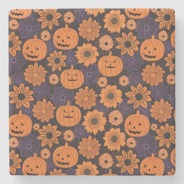 Posavasos De Piedra Halloween floral (Anverso)
