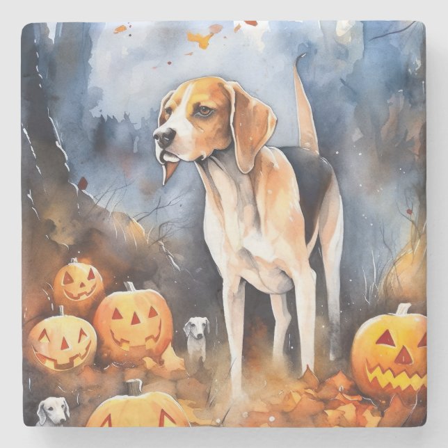 Posavasos De Piedra Halloween Foxhound American English con calabazas (Anverso)
