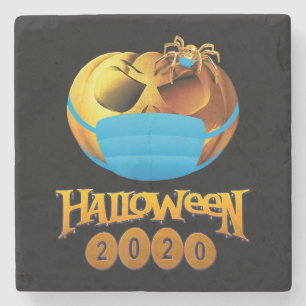 Posavasos De Piedra Halloween Funny Scary Calabaza Y Araña Con Máscara