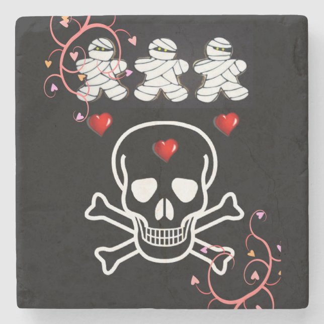 Posavasos De Piedra Halloween Marble Stone Coaster, Skull (Anverso)