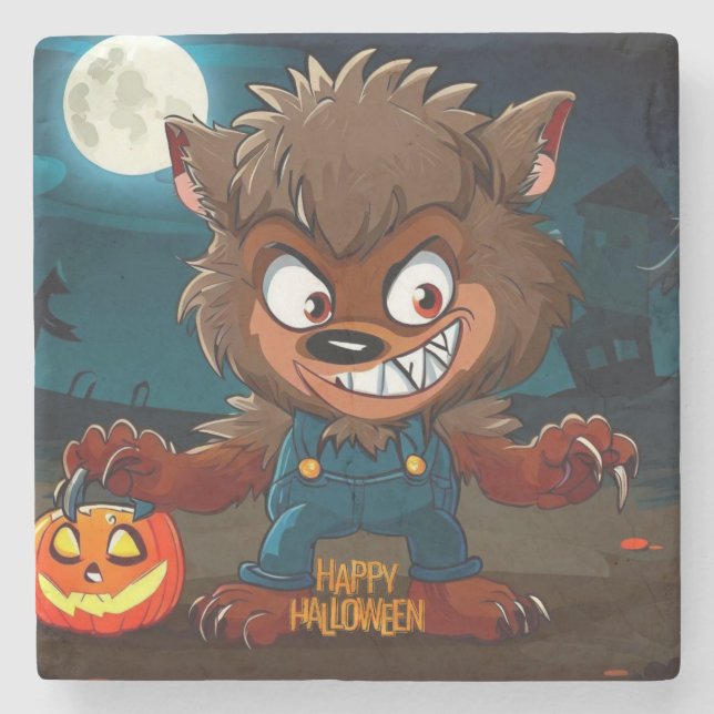 Posavasos De Piedra Halloween/otoño/Werewolf/Personalizado (Anverso)