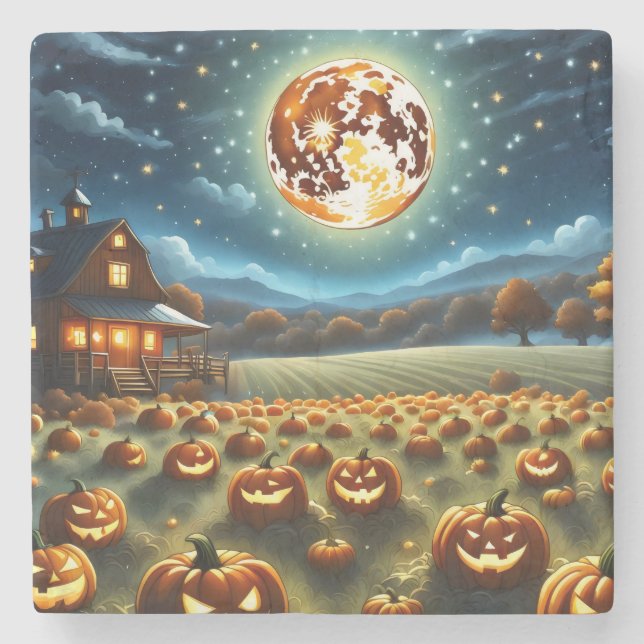 Posavasos De Piedra Halloween Paisaje (Anverso)