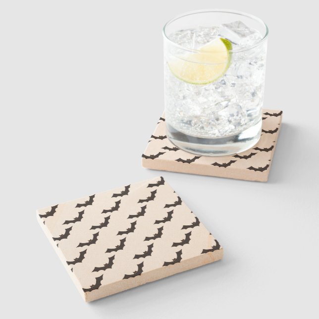 Posavasos De Piedra Halloween, Patrón De Murciélagos, Truco O Tratamie (Lateral)
