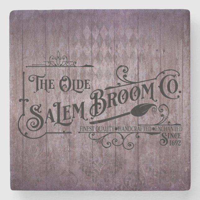 Posavasos De Piedra Halloween Purple Grunge Gothic Salem Broom Company (Anverso)