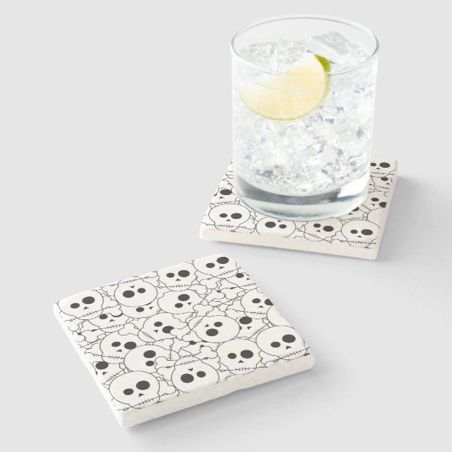 Posavasos De Piedra Halloween Skulls Pattern Stone Coaster (Lateral)