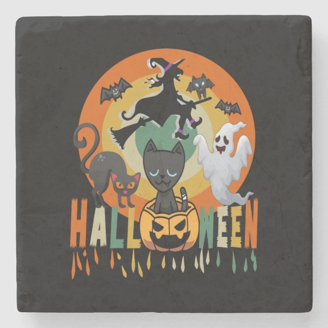 Posavasos De Piedra Halloween Vintage Halloween (Anverso)