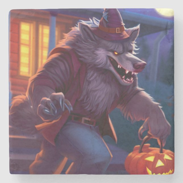 Posavasos De Piedra Halloween/werewolf/otoño/otoño (Anverso)