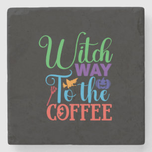 Posavasos De Piedra Halloween Witch Way To the Coffee