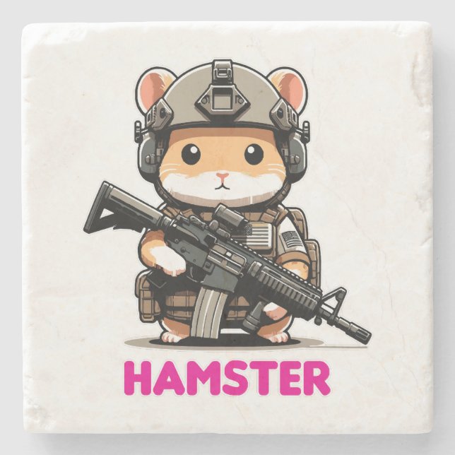 Posavasos De Piedra Hamster táctico (Anverso)