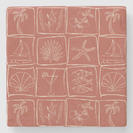 Posavasos De Piedra Hand-Drawn Mediterranean Faux Tile Terracotta 
