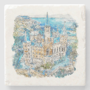 Posavasos De Piedra Hand Drawn Watercolor Hohenzollern Castle Alemania