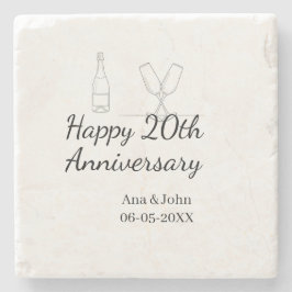 Posavasos De Piedra Happy 20th anniversary champagne bottle glass name