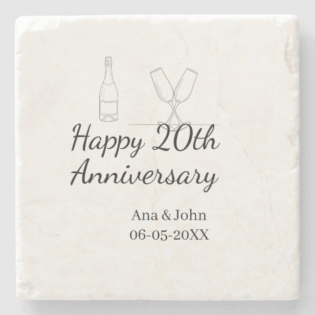 Posavasos De Piedra Happy 20th anniversary champagne bottle glass name (Anverso)