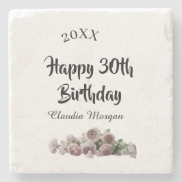 Posavasos De Piedra Happy 30th birthday pink white mauve floral name y