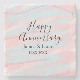 Posavasos De Piedra Happy anniversary wedding name date year pastel
