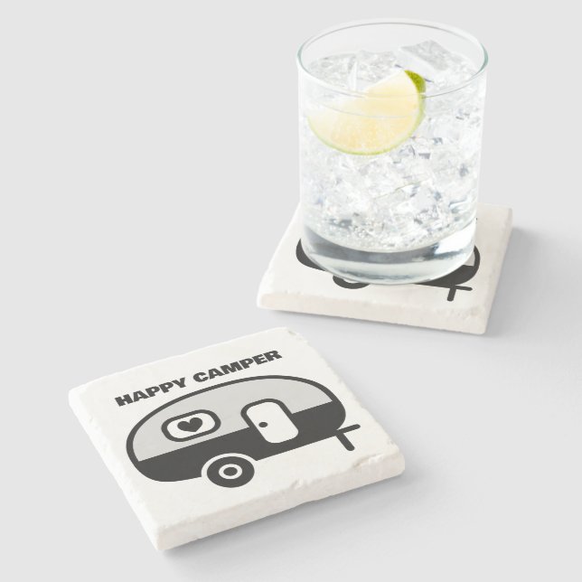 Posavasos De Piedra Happy Camper stone coaster (Lateral)