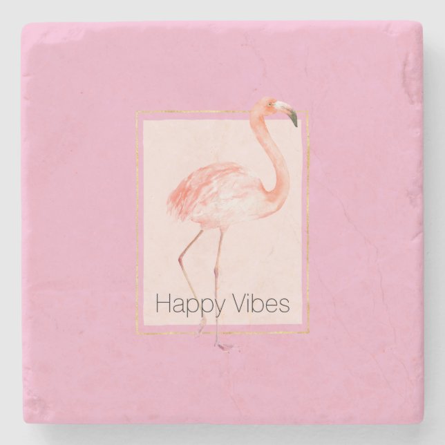 Posavasos De Piedra Happy Chic Pink Flamingo (Anverso)