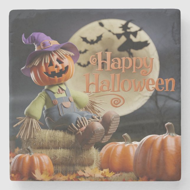 Posavasos De Piedra Happy Halloween Pumpkin Coaster (Anverso)