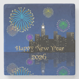 Posavasos De Piedra Happy New Year’s Eve Midnight Fireworks City Light