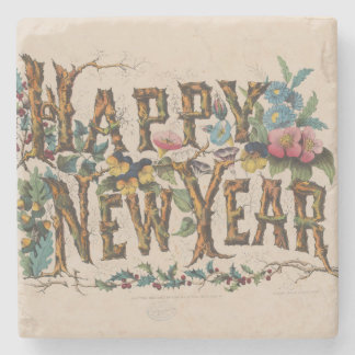 Posavasos De Piedra  Happy New Year, Vintage Currier & Ives Print