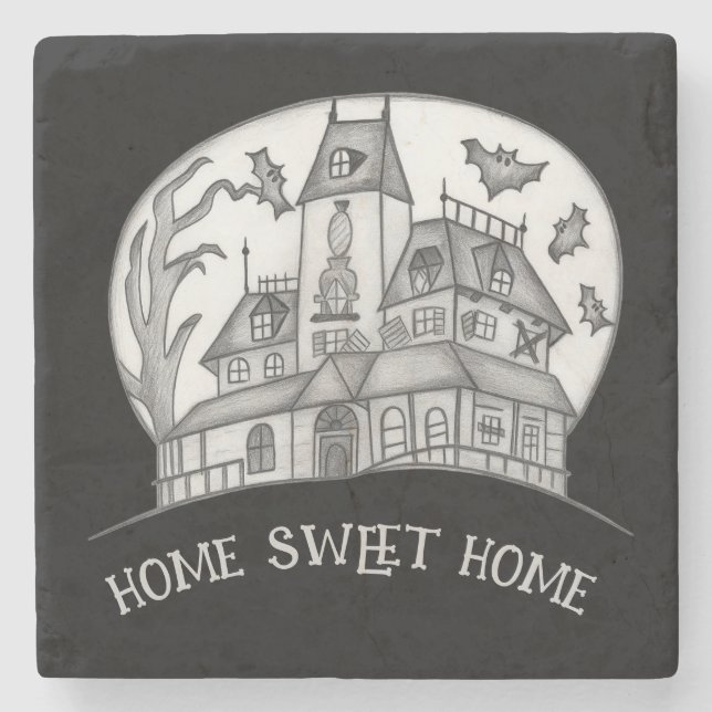 Posavasos De Piedra Haunted House and Bats Halloween  (Anverso)