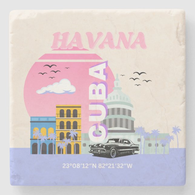 Posavasos De Piedra Havana Cuba Travel Art (Anverso)