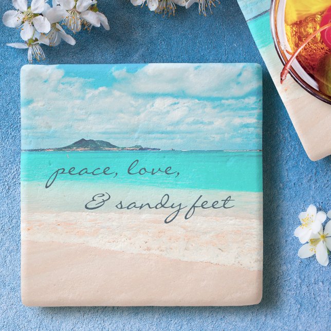 Posavasos De Piedra Hawaii Tropical Beach Peace Love Sandy Feet Script (Subido por el creador)