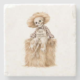 Posavasos De Piedra Hay Esqueleto de Halloween Allí