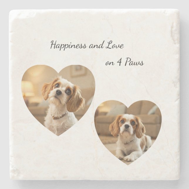 Posavasos De Piedra Heart-Shaped Dog Design – “Happiness on Four Paws” (Anverso)