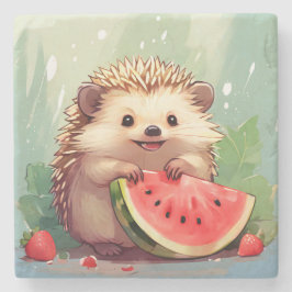 Posavasos De Piedra Hedgehog disfrutando de una sandía