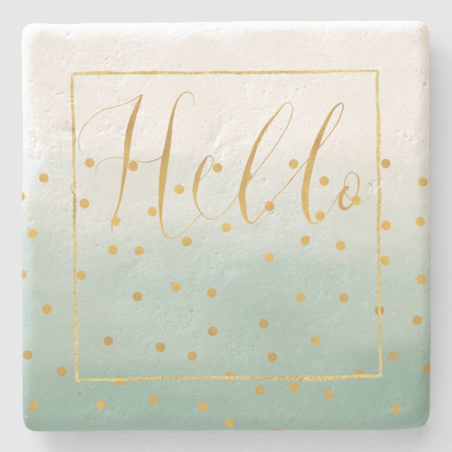 Posavasos De Piedra Hello Gold Mint Confetti Ombre (Anverso)