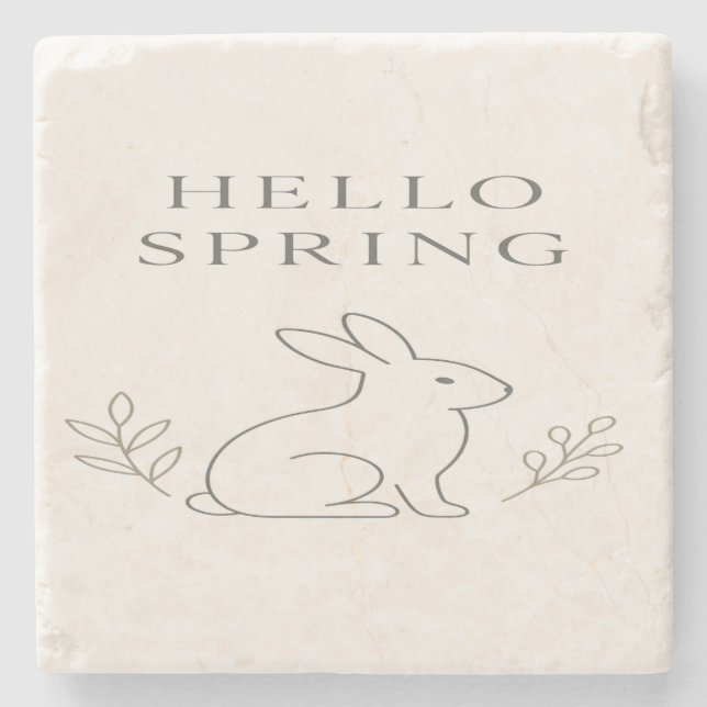 Posavasos De Piedra Hello Spring Minimal Bunny Line Art (Anverso)