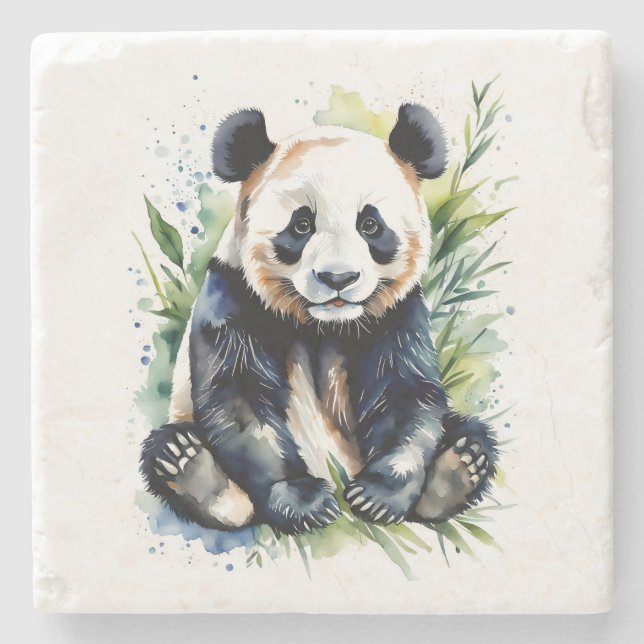 Posavasos De Piedra Hermosa acuarela Panda Bear (Anverso)