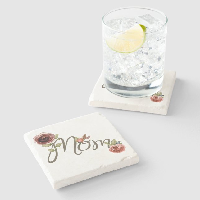 Posavasos De Piedra Hermosa acuarela Rubor Rosa Rosa Rosa Día de la Ma (Lateral)