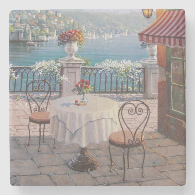 Posavasos De Piedra Hermosa Cafetería Al Aire Libre (Anverso)