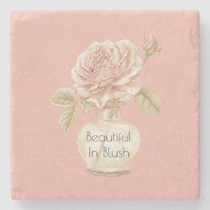 Posavasos De Piedra Hermosa en Flor de Rosa Rubor