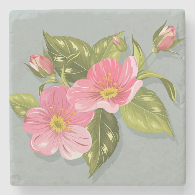 Posavasos De Piedra Hermosa escoba floral (Anverso)