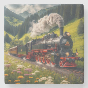 Posavasos De Piedra Hermosa locomotora de motores de vapor de época