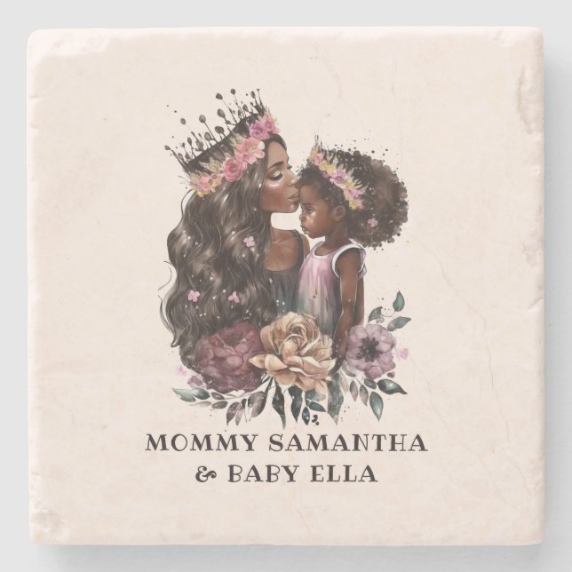Posavasos De Piedra Hermosa mamá y hija negras (3) (Anverso)
