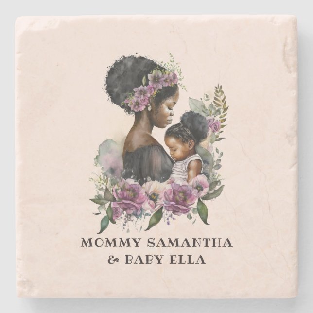 Posavasos De Piedra Hermosa mamá y hija negras (6) (Anverso)