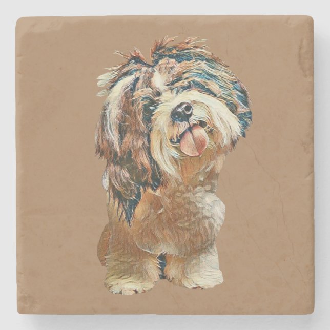 Posavasos De Piedra Hermosa montaña de mármol Shih Tzu pintada (Anverso)