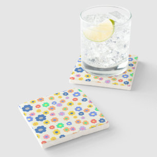 Posavasos De Piedra Hermosa mostaza y floral negra retro alegre