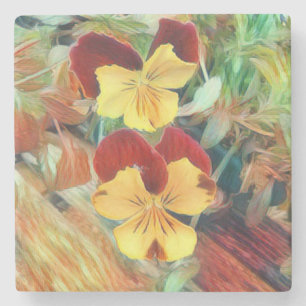 Posavasos De Piedra Hermosa Pansies pintadas de color rojo marrón amar