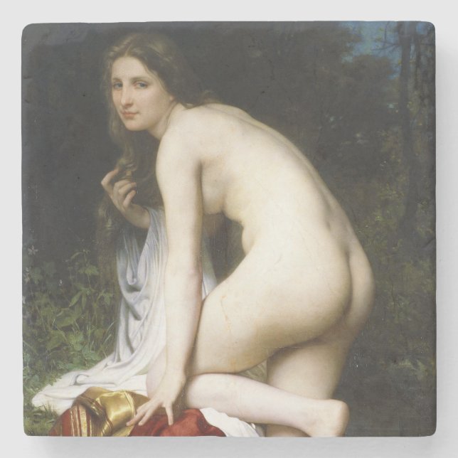 Posavasos De Piedra Hermosa pluma femenina (por Bouguereau) (Anverso)