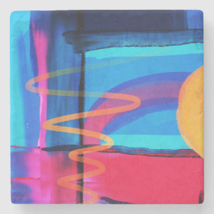 Posavasos De Piedra Hermosa y colorida obra de arte abstracta